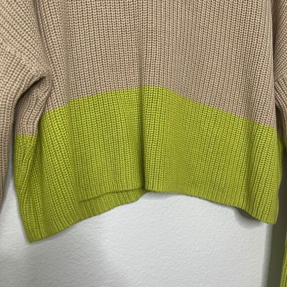 Anthropologie 525 America Sweater XL Chartreuse Colorblock Boxy Knit Pullover - Picture 5 of 9
